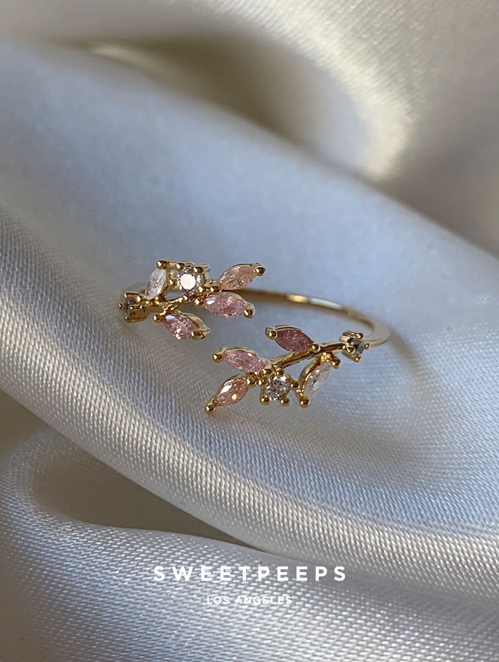 Lucinda Pastel Pink Leaf Ring