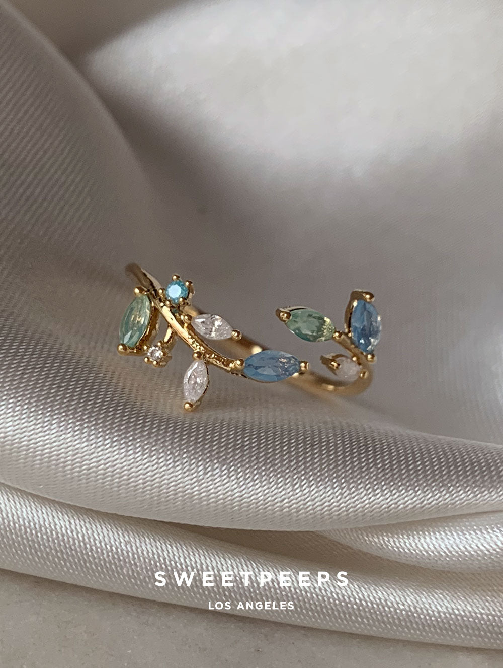 Midnight Blue Leaf Ring