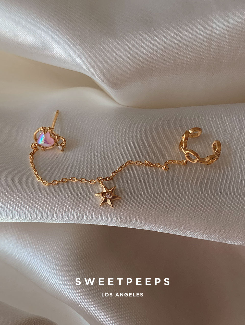Emilia Heart Stud to Chain Ear Cuff