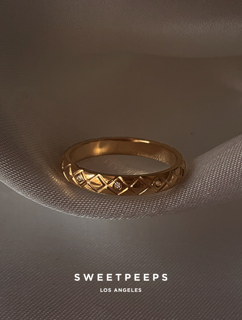 Quilted Crystal Band Ring