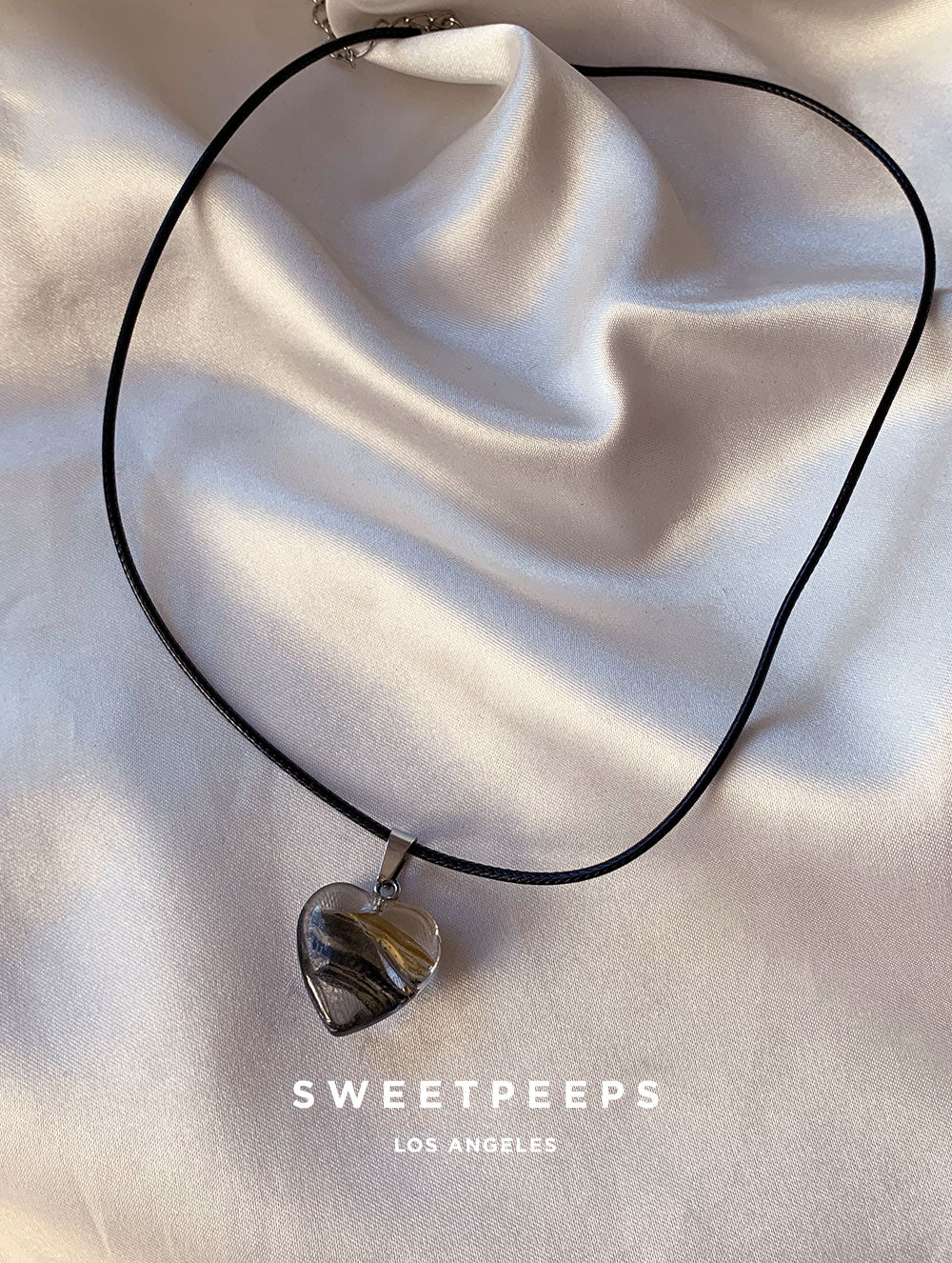 Granite Heart Black Cord Necklace