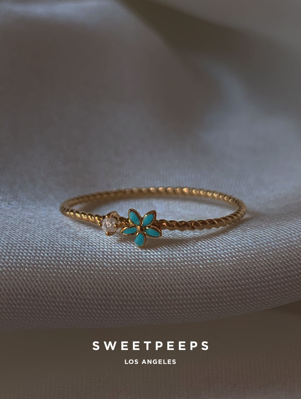 Minori Tiny Daisy Ring - Teal