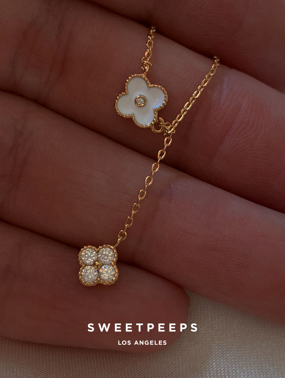 Juno White Clover Lariat Necklace
