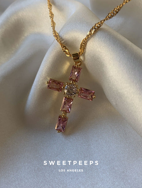 Pink diamond cross necklace Clearance