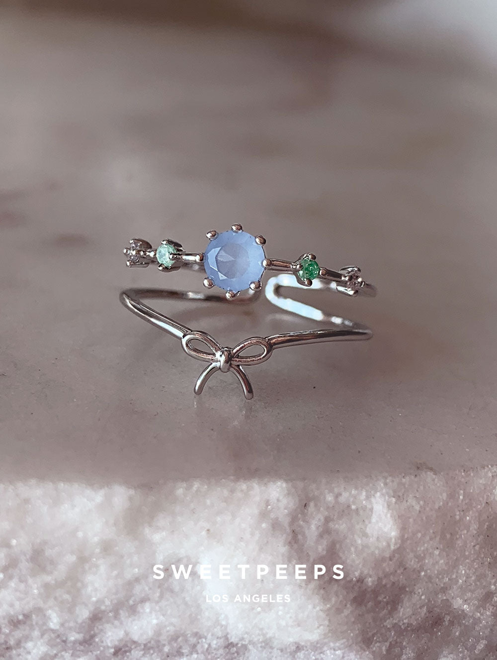 Ribbon Blue Gem Ring - Silver