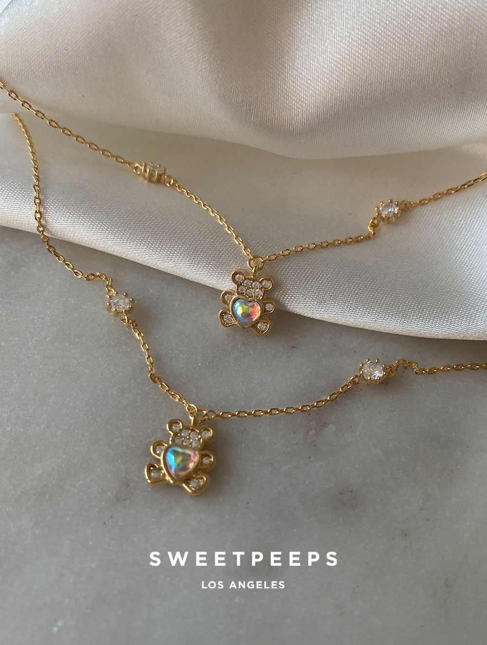 Teddy Bear Opal Heart Necklace