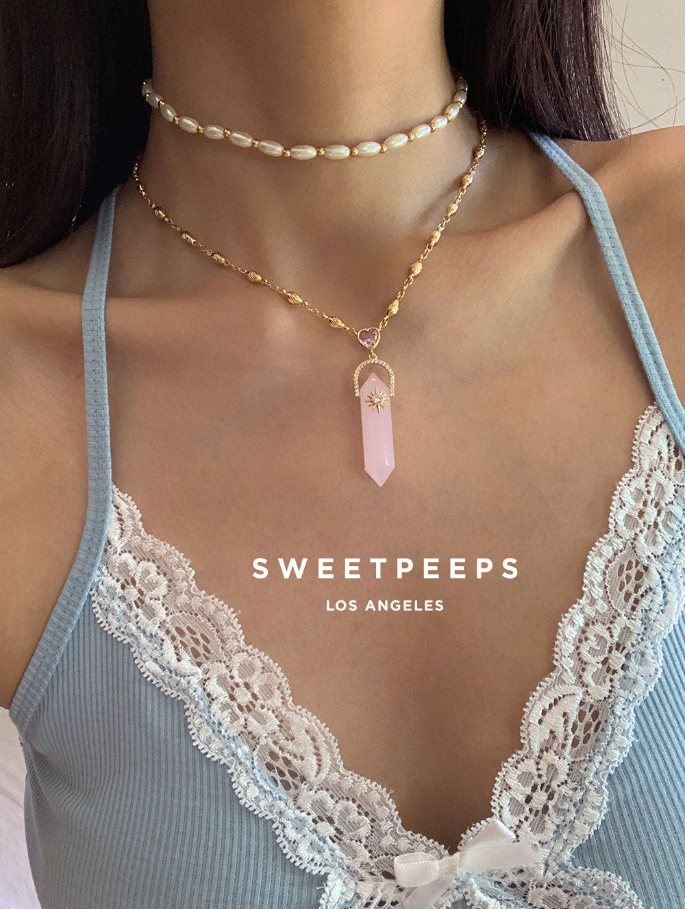 Pink Aura Heart Lariat Necklace
