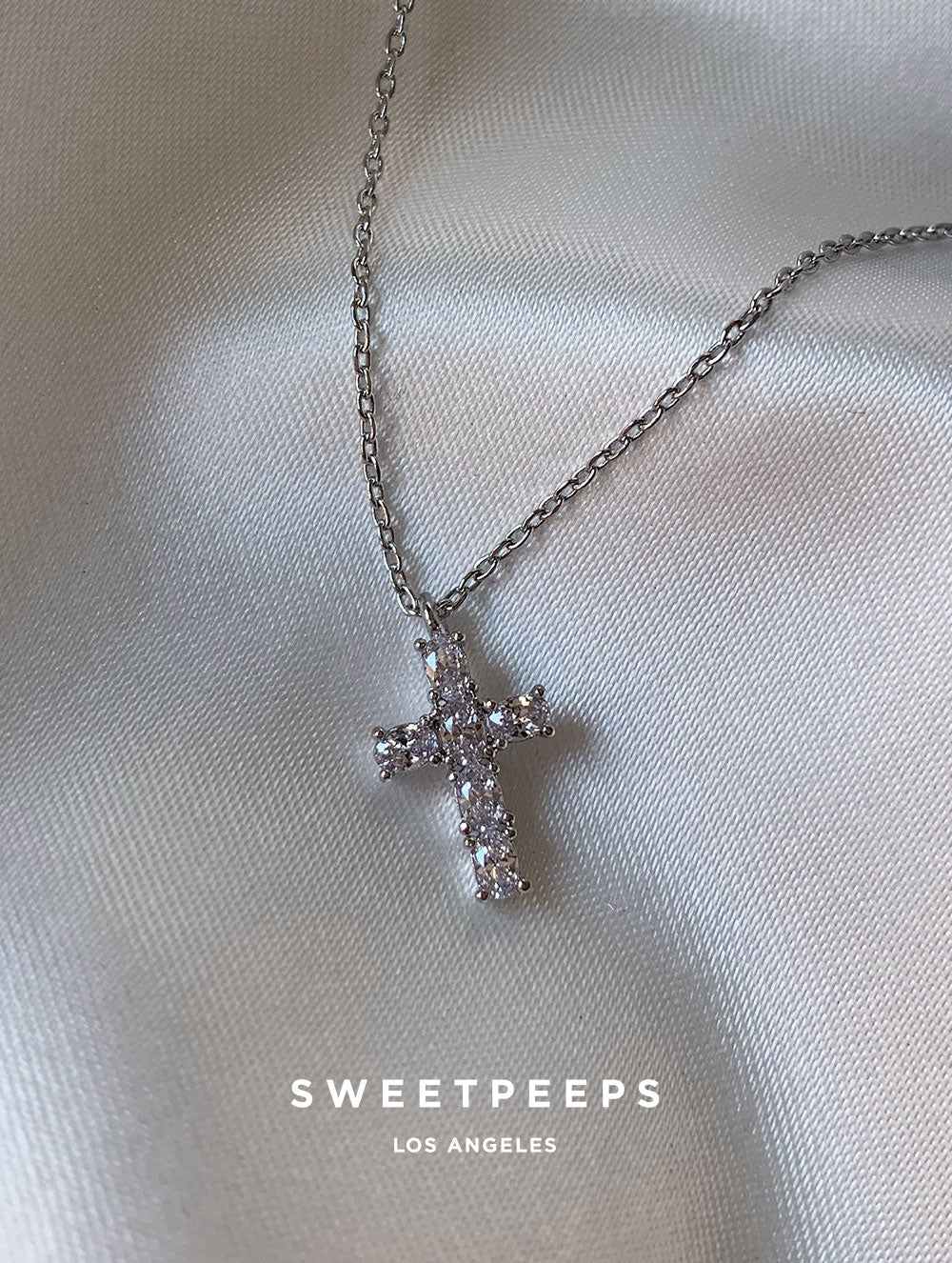 Silver Tiny Diamond Cross Necklace – SP