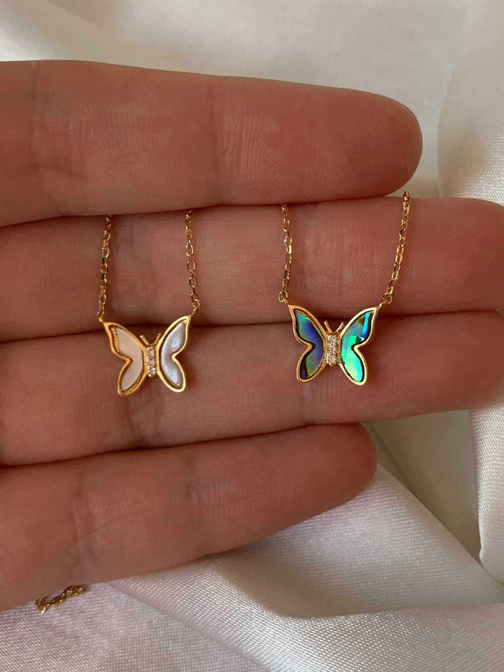 18K Gold Dipped Opal Butterfly Necklace