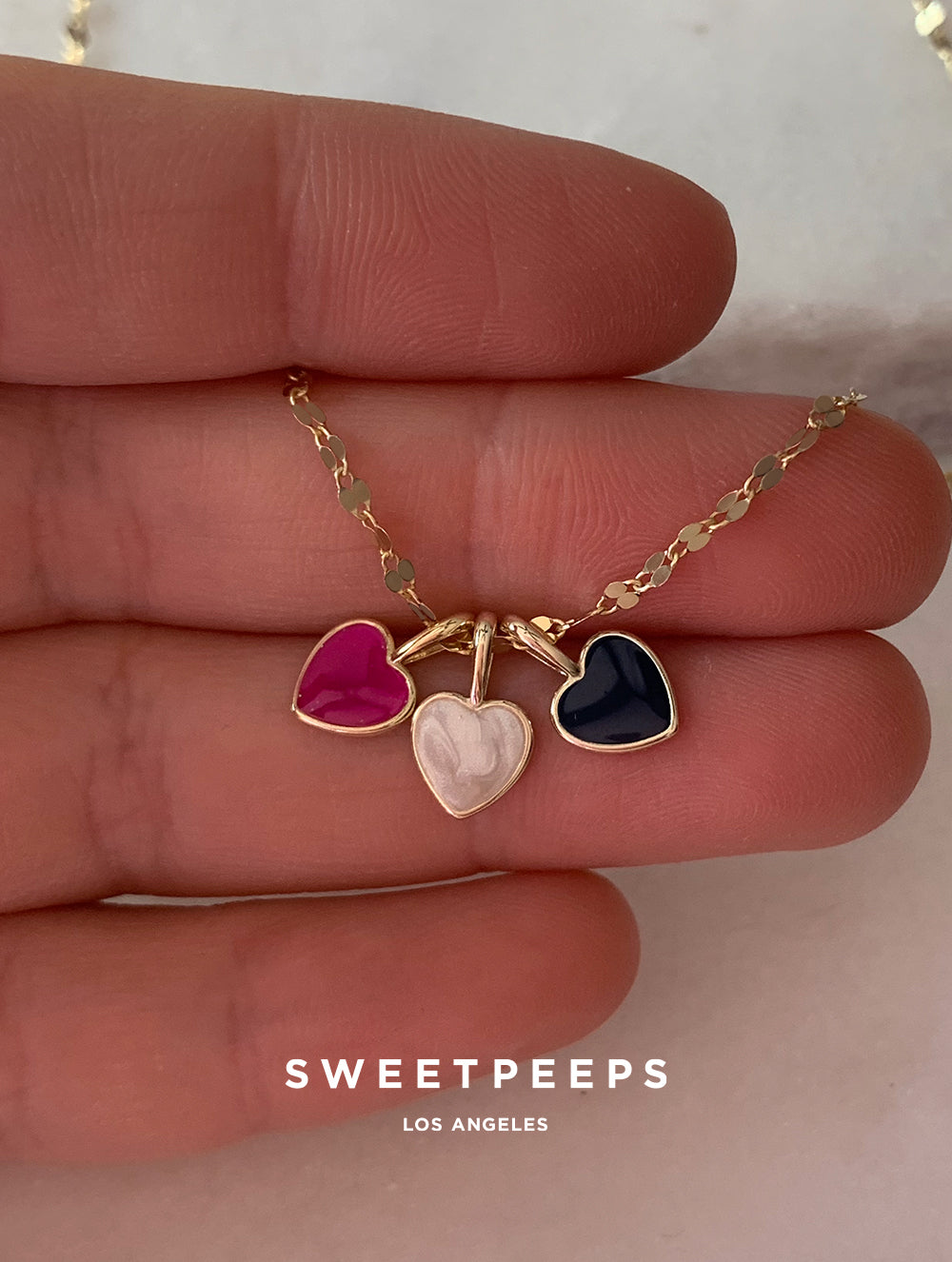 3 Tiny Heart Charms Necklace