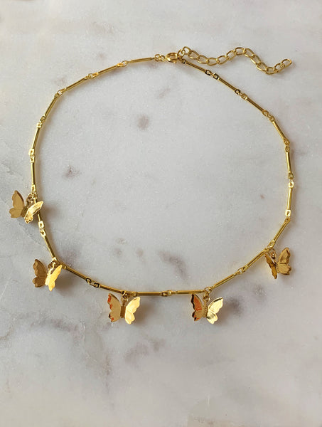 Gold butterfly deals choker necklace