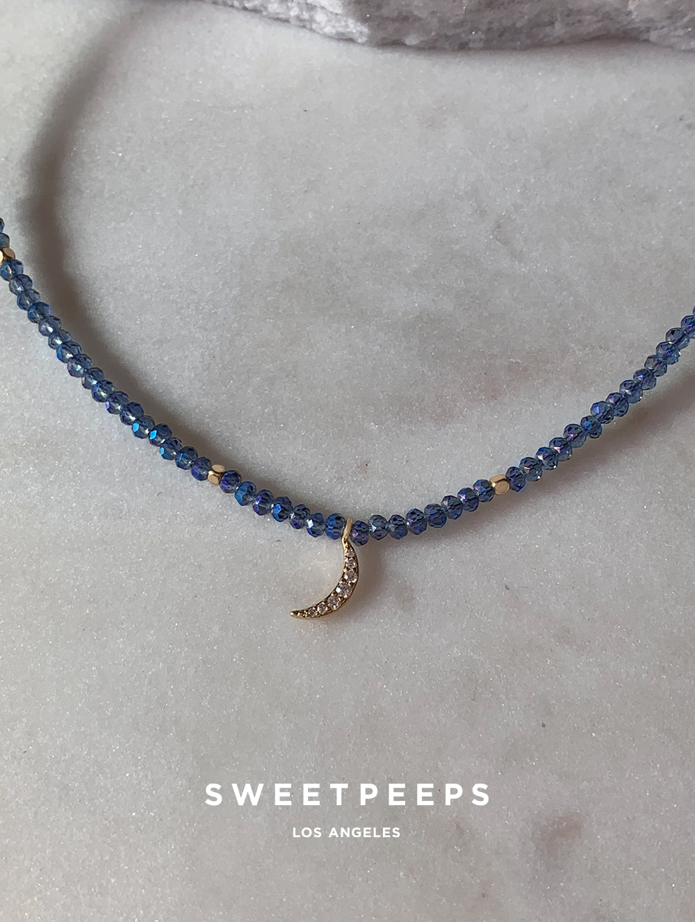 Tiny Crescent Beaded Choker (Midnight Blue)