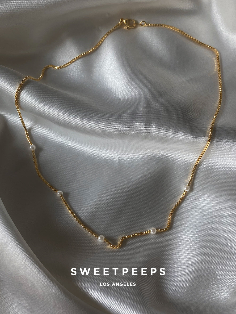 18K Box Chain Pearl Necklace (Box Chain)