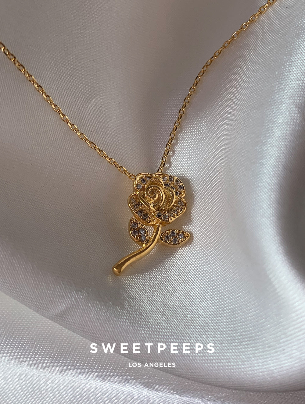 18K Gold Dipped Petal Rose Necklace (RUI)