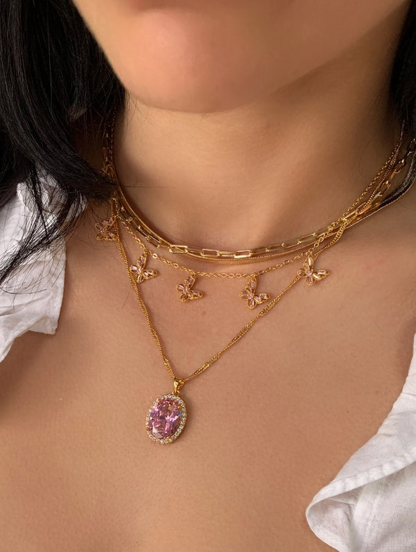 18K Gold Filled Lavender Oval Gem Necklace