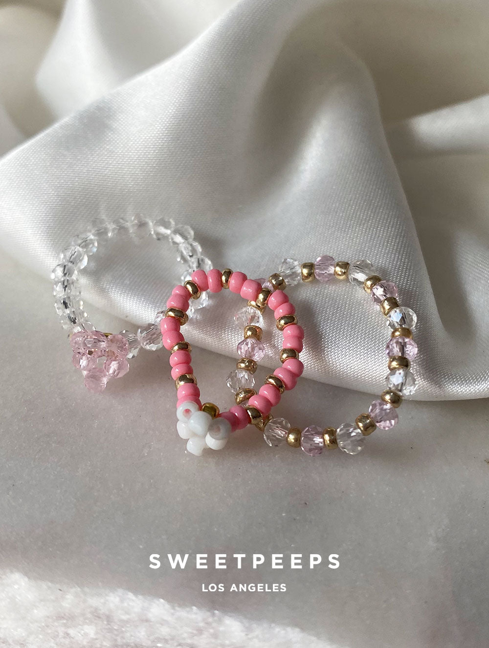 Pink Flower Beaded Ring Set – SP - Main Image