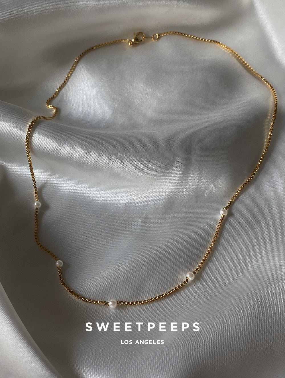 18K Box Chain Pearl Necklace (Box Chain)