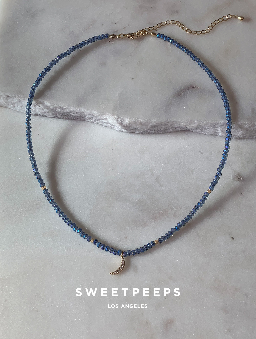 Tiny Crescent Beaded Choker (Midnight Blue)