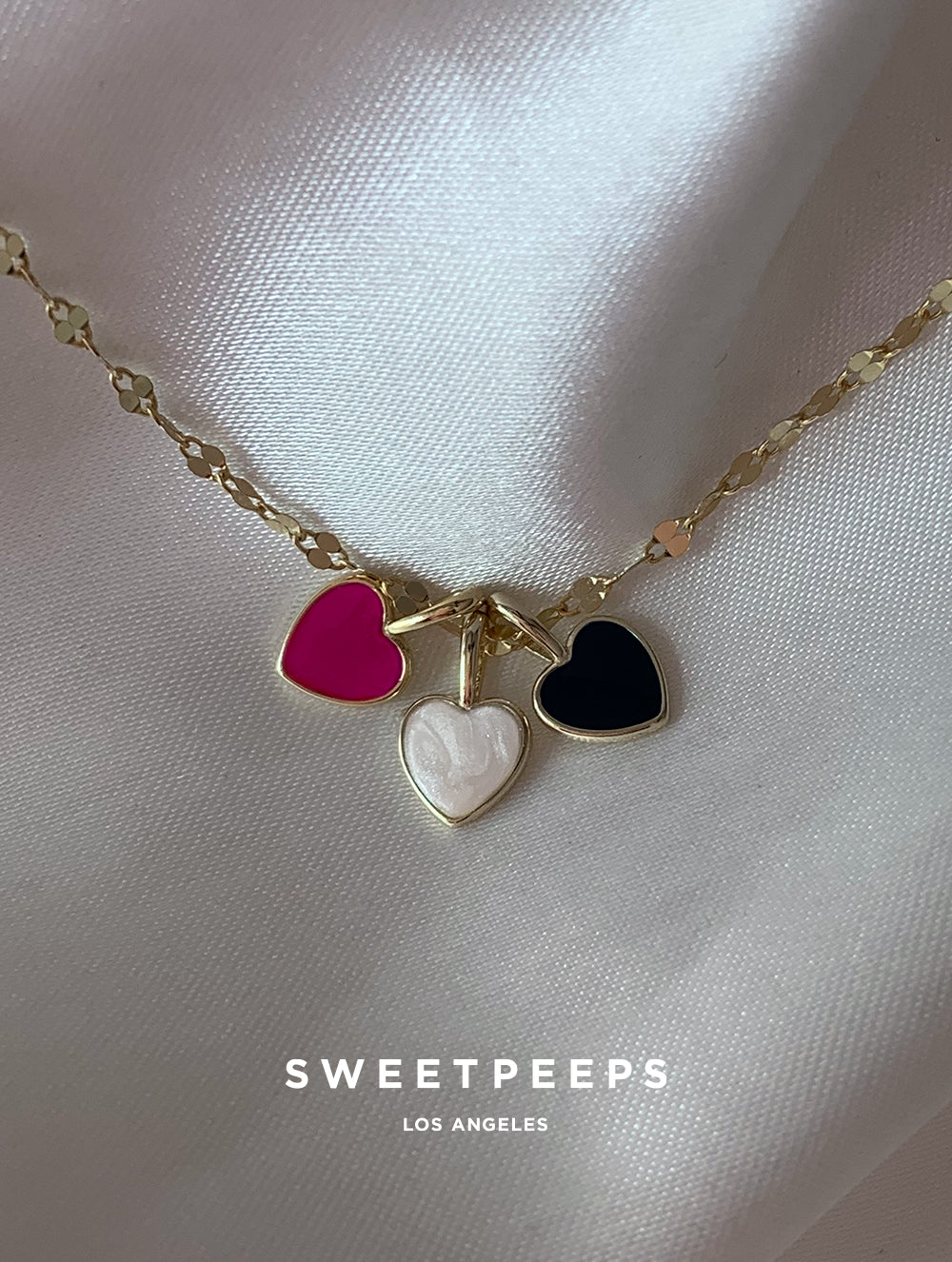 3 Tiny Heart Charms Necklace