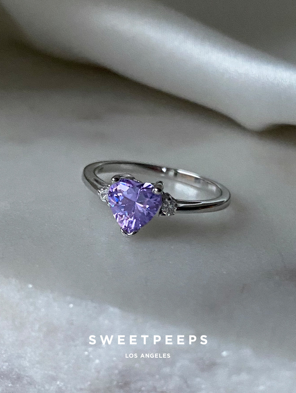 Sterling Silver Lavender Heart Ring