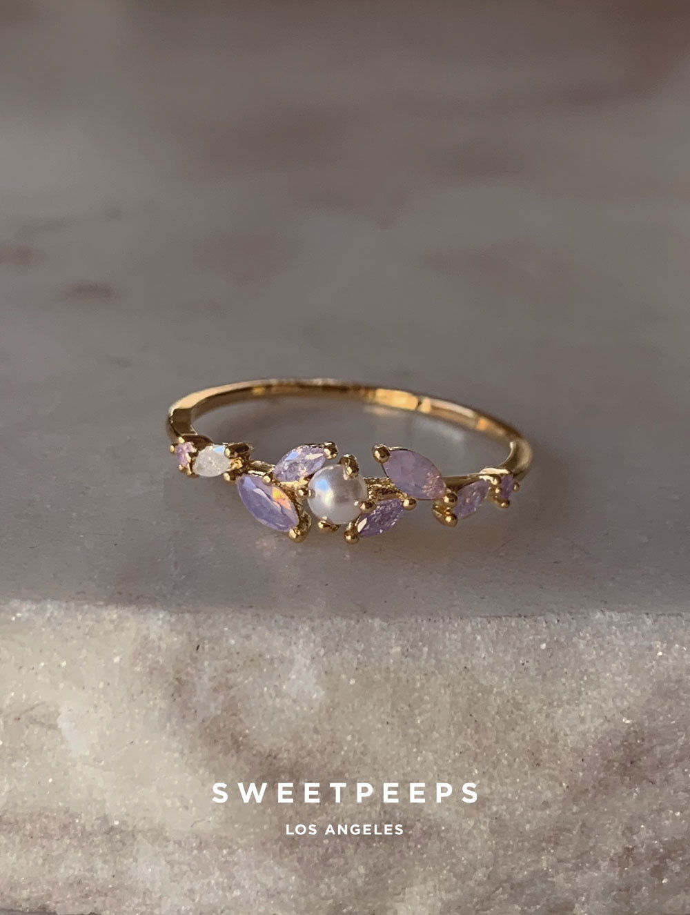 Elsa Pearl Leaf Ring