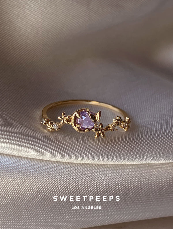 Whimsical Butterfly Moon Ring