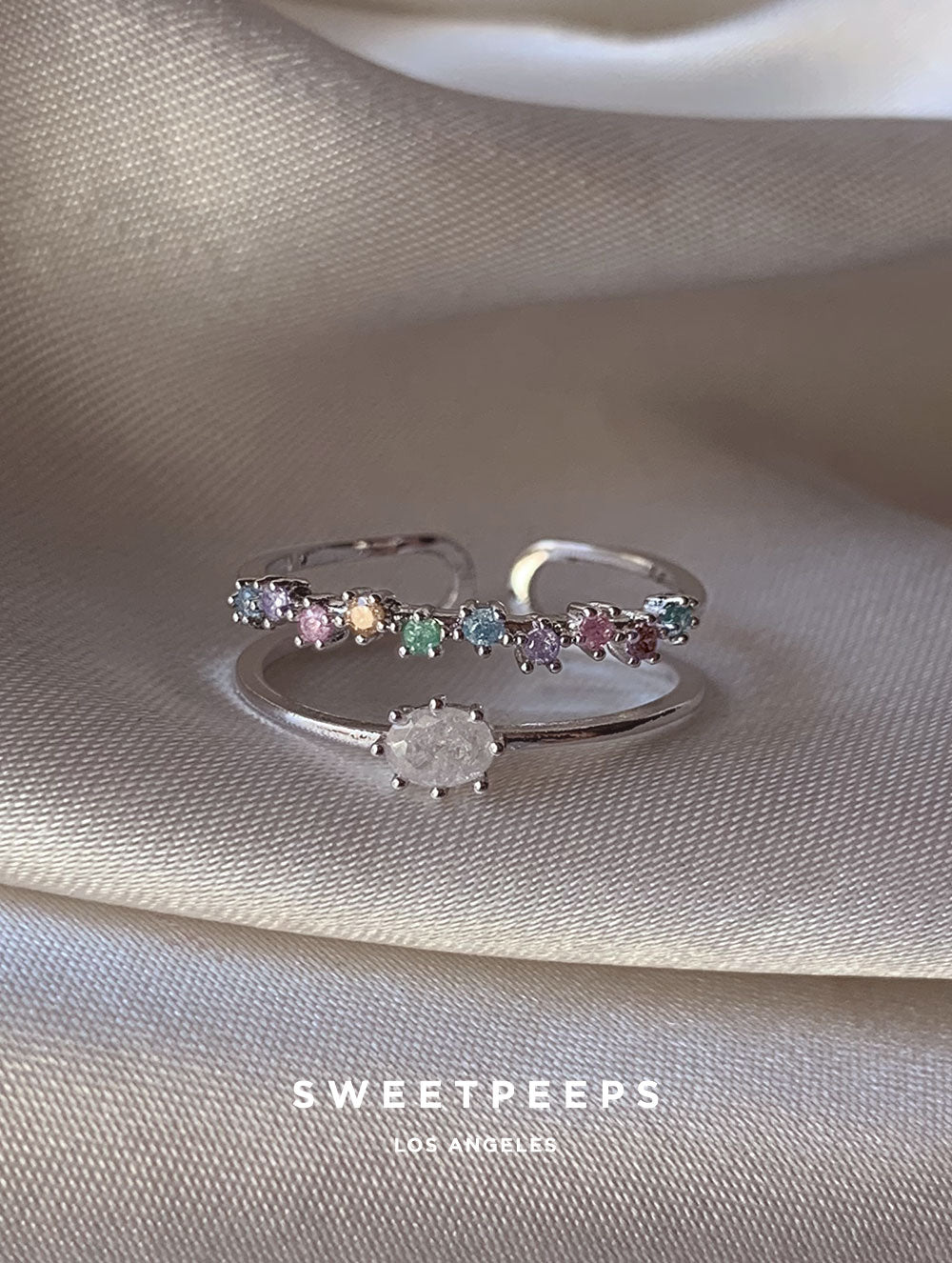 Veronica Pastel Rainbow Ring - Silver