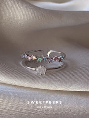 Veronica Pastel Rainbow Ring - Silver