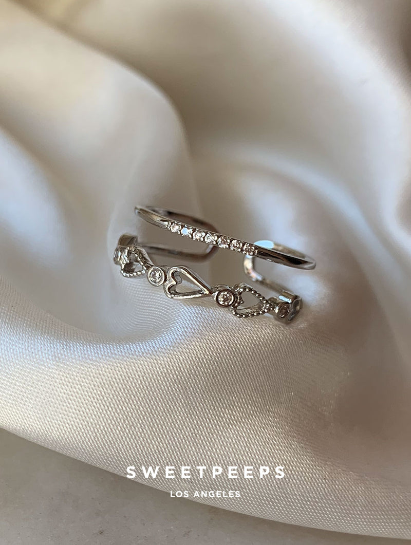 Audrey Hearts Double Band Ring - Silver