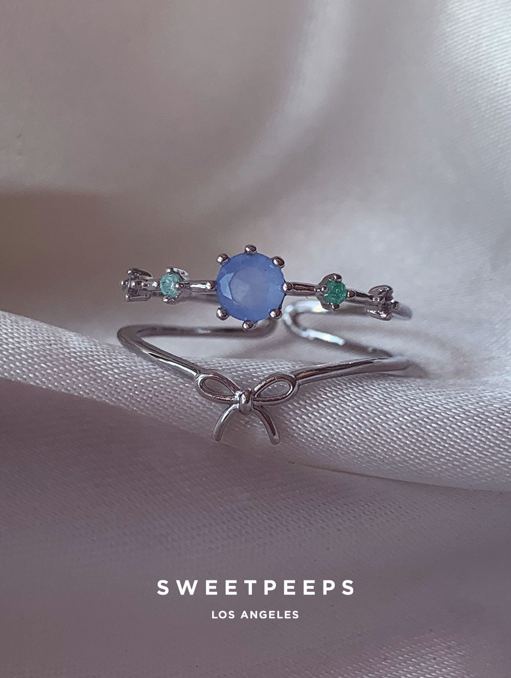 Ribbon Blue Gem Ring - Silver