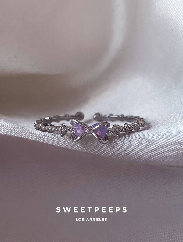 Nina Purple Bow Ring - Silver