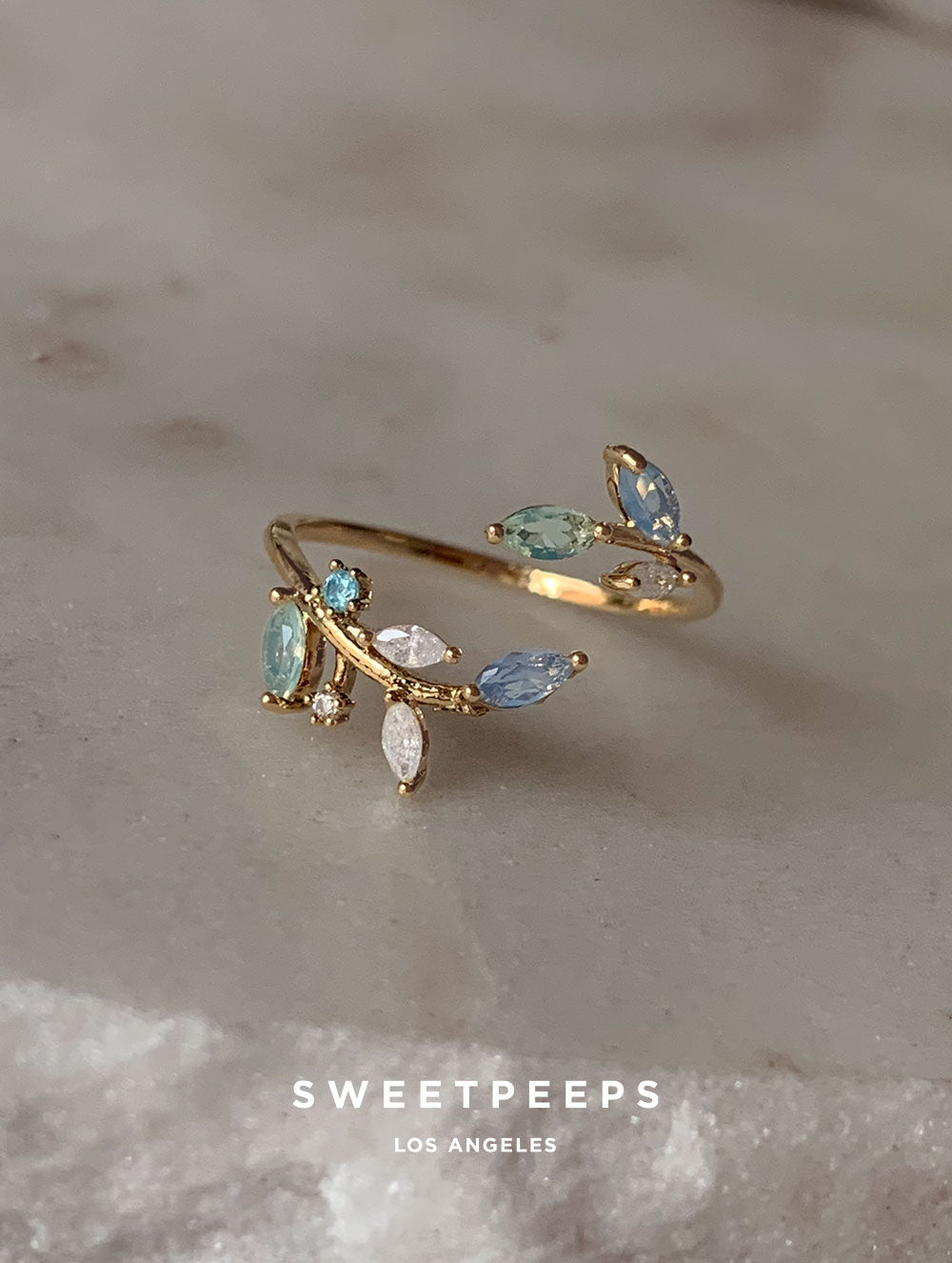 Midnight Blue Leaf Ring