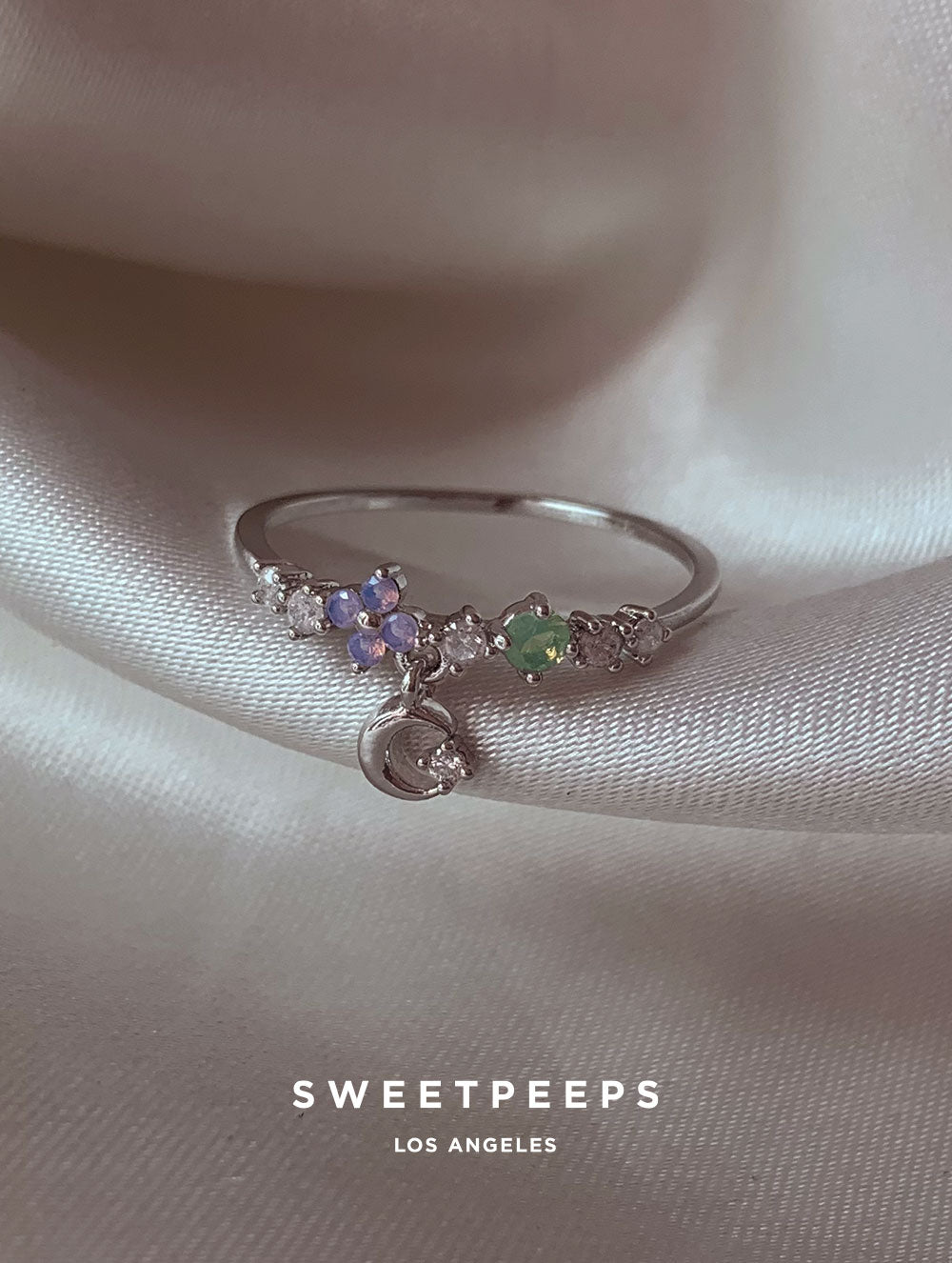 Ellison Moon Dangle Ring - Silver