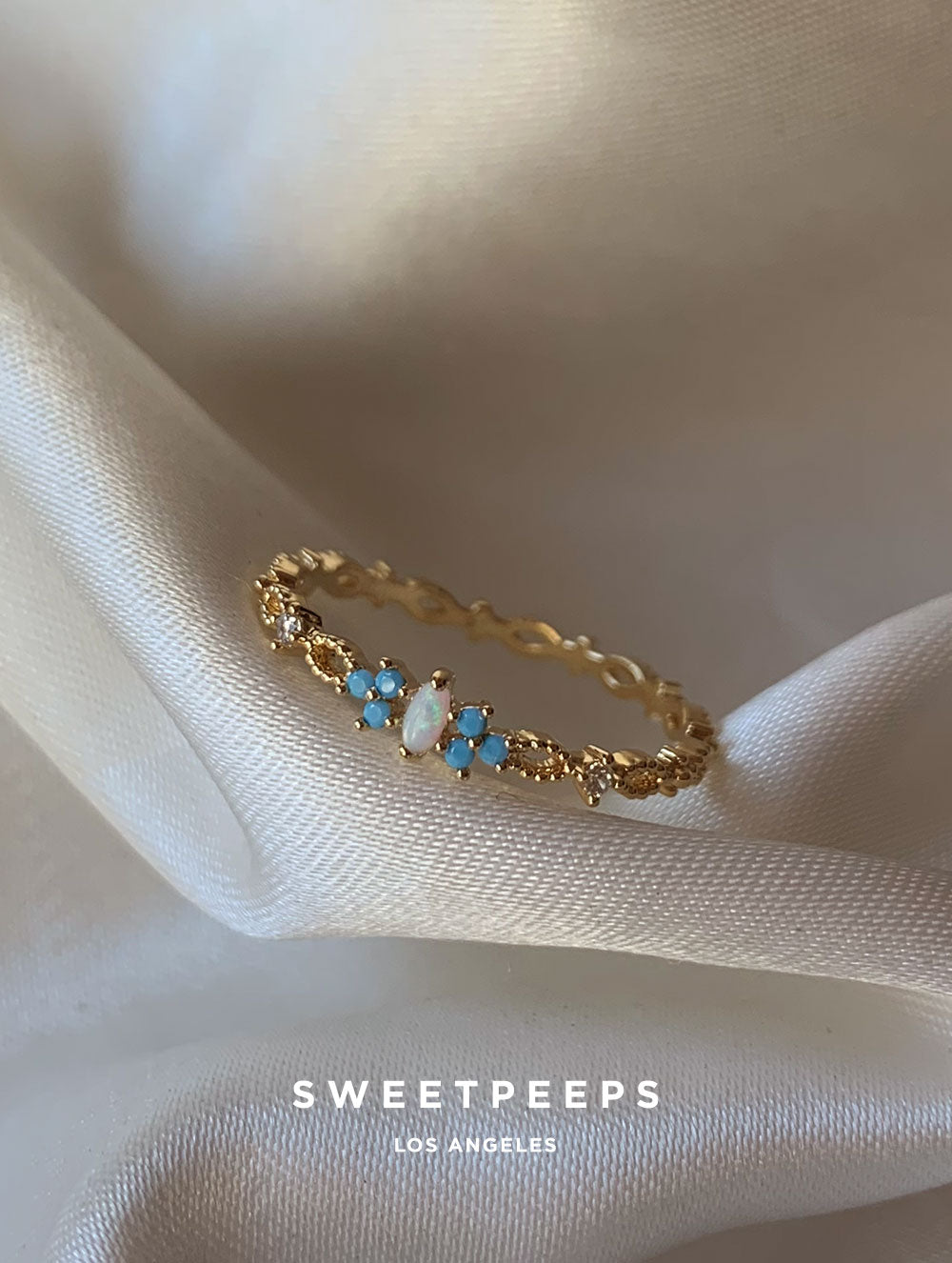 Aqua Pearl Encrusted Ring