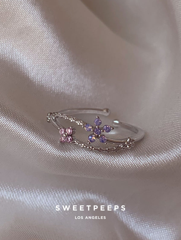 Cressida Twin Flowers Ring - Silver