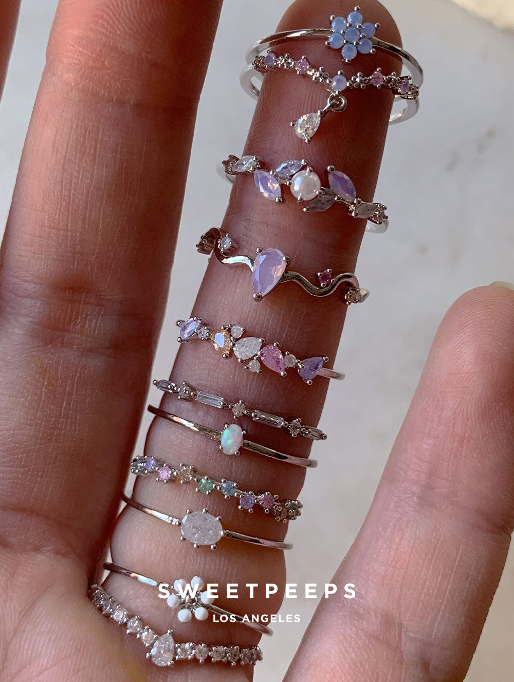 Veronica Pastel Rainbow Ring - Silver