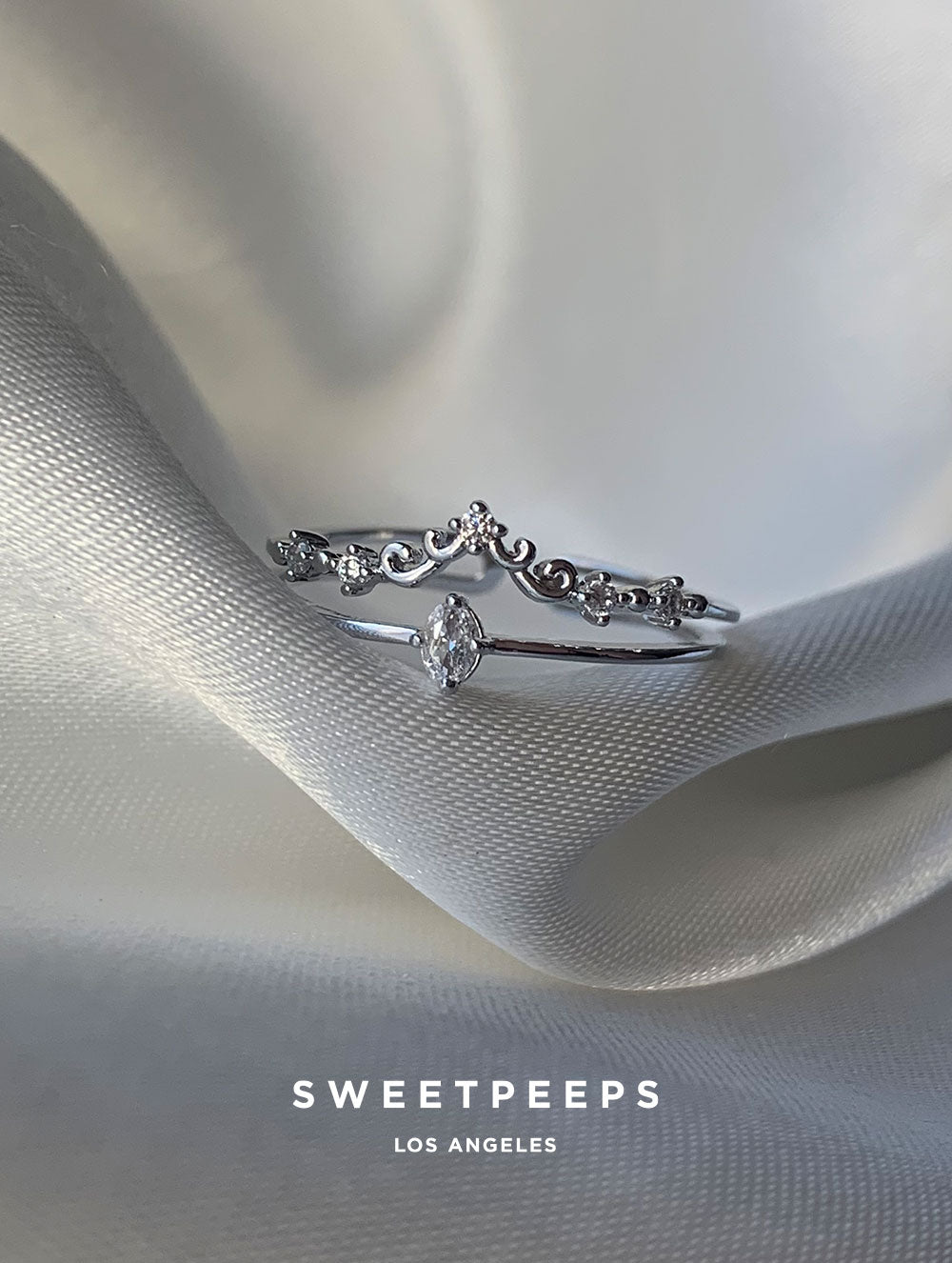 Double Princess Encrusted Ring - Silver