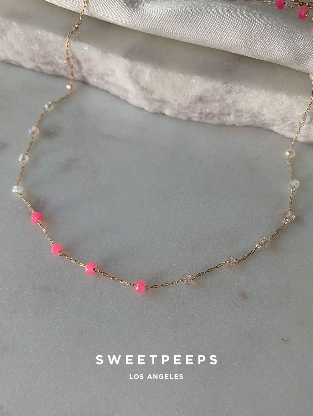 Pink & White Beaded Choker