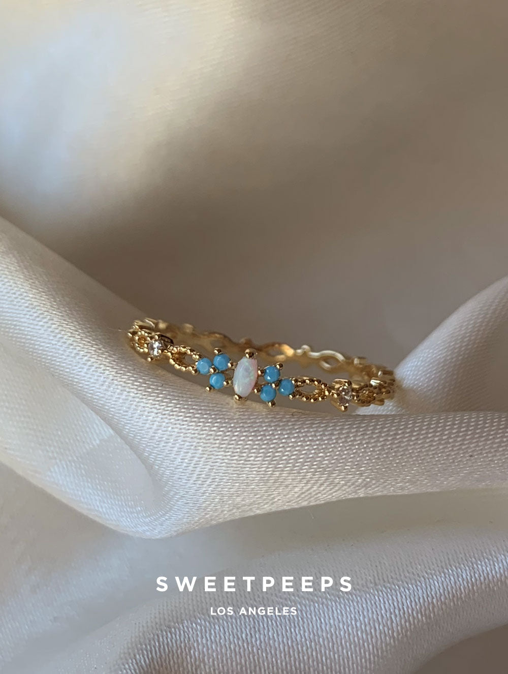 Aqua Pearl Encrusted Ring