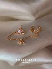 Emilia Heart Stud to Chain Ear Cuff
