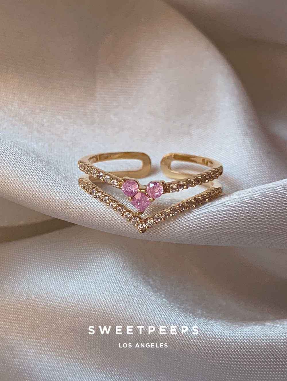 Pinky Chevron Gems Ring
