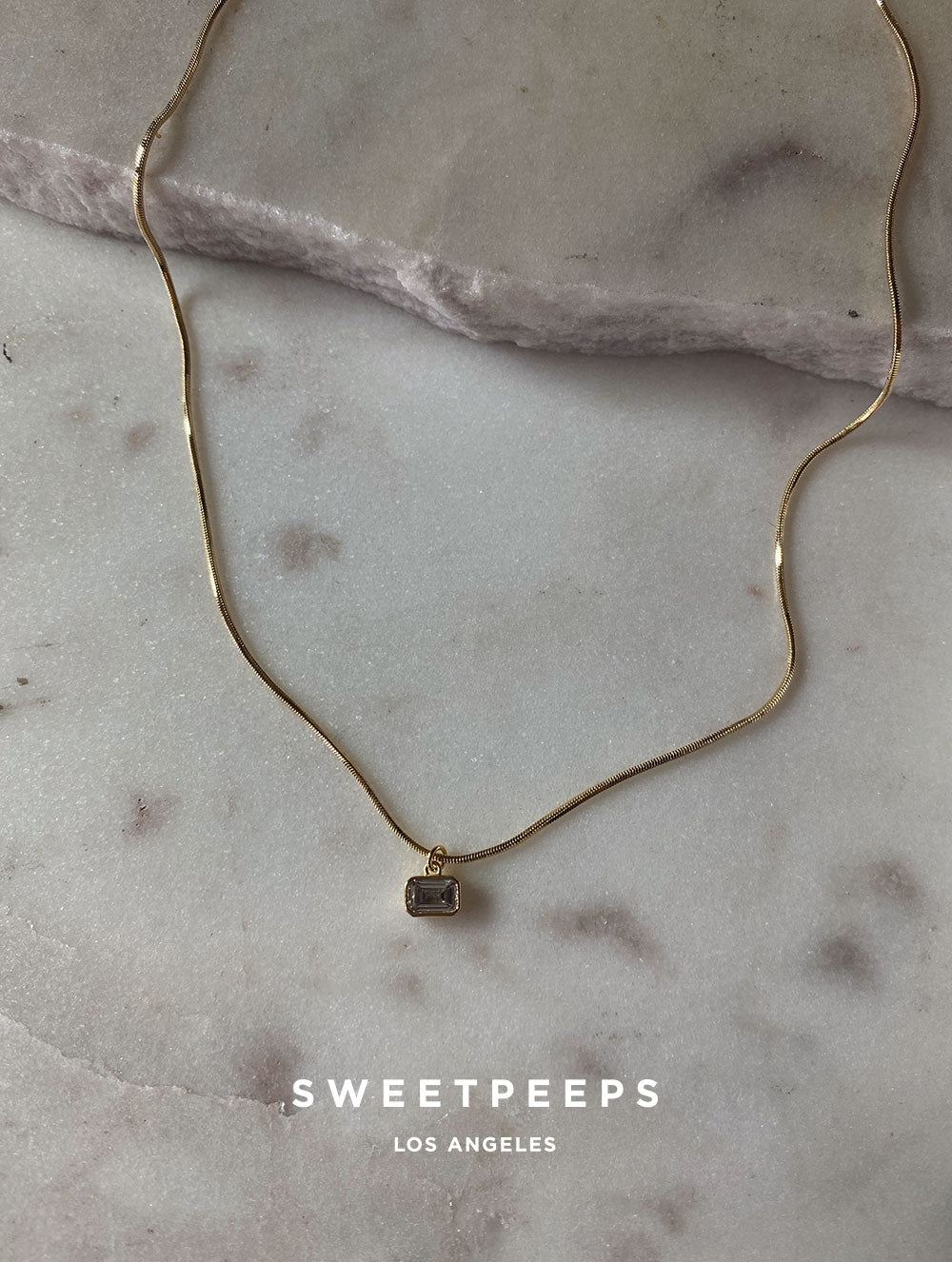 Box Chain Rectangle Charm Necklace