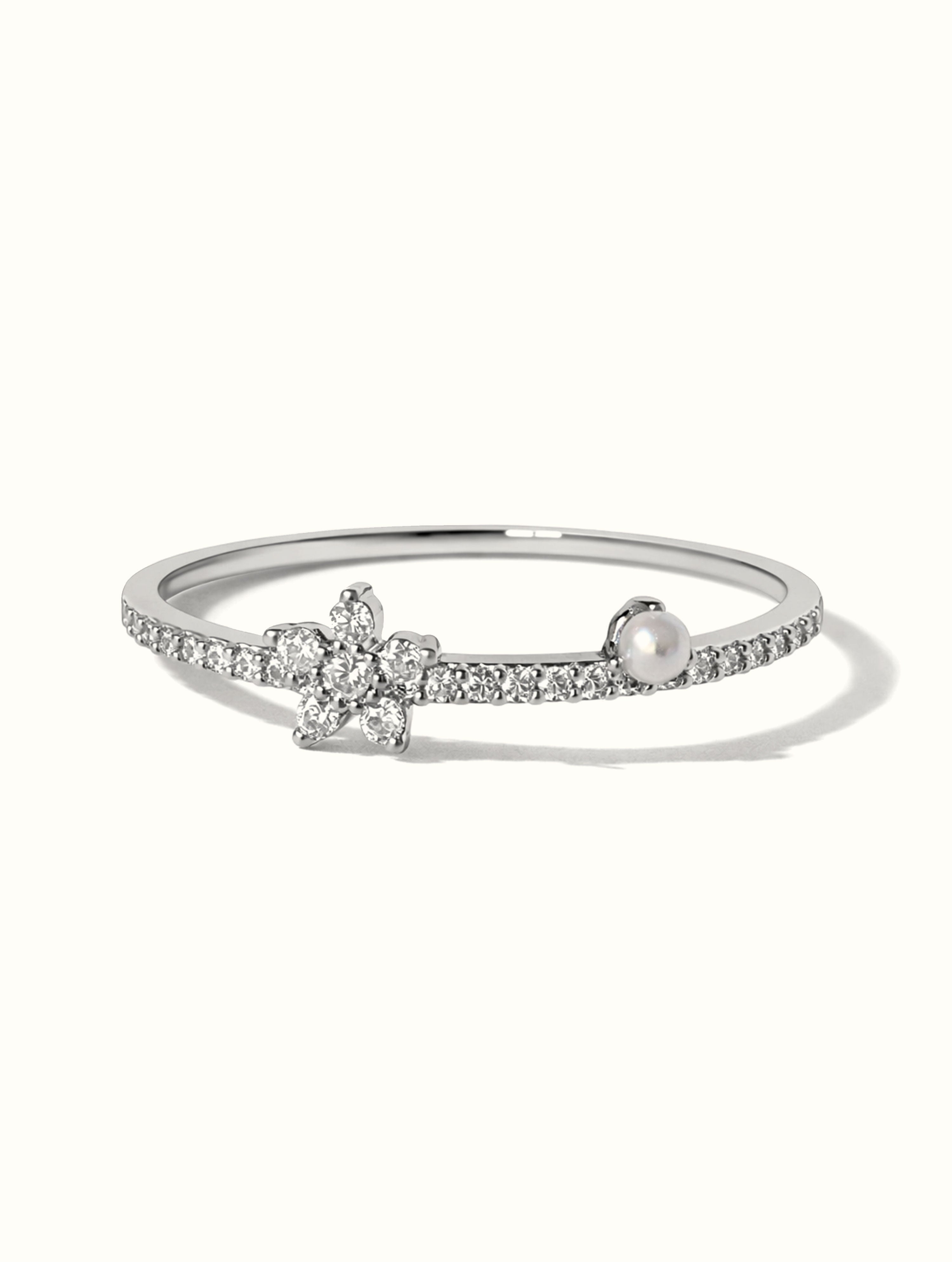 Suki Pearl Flower Band Ring - Silver