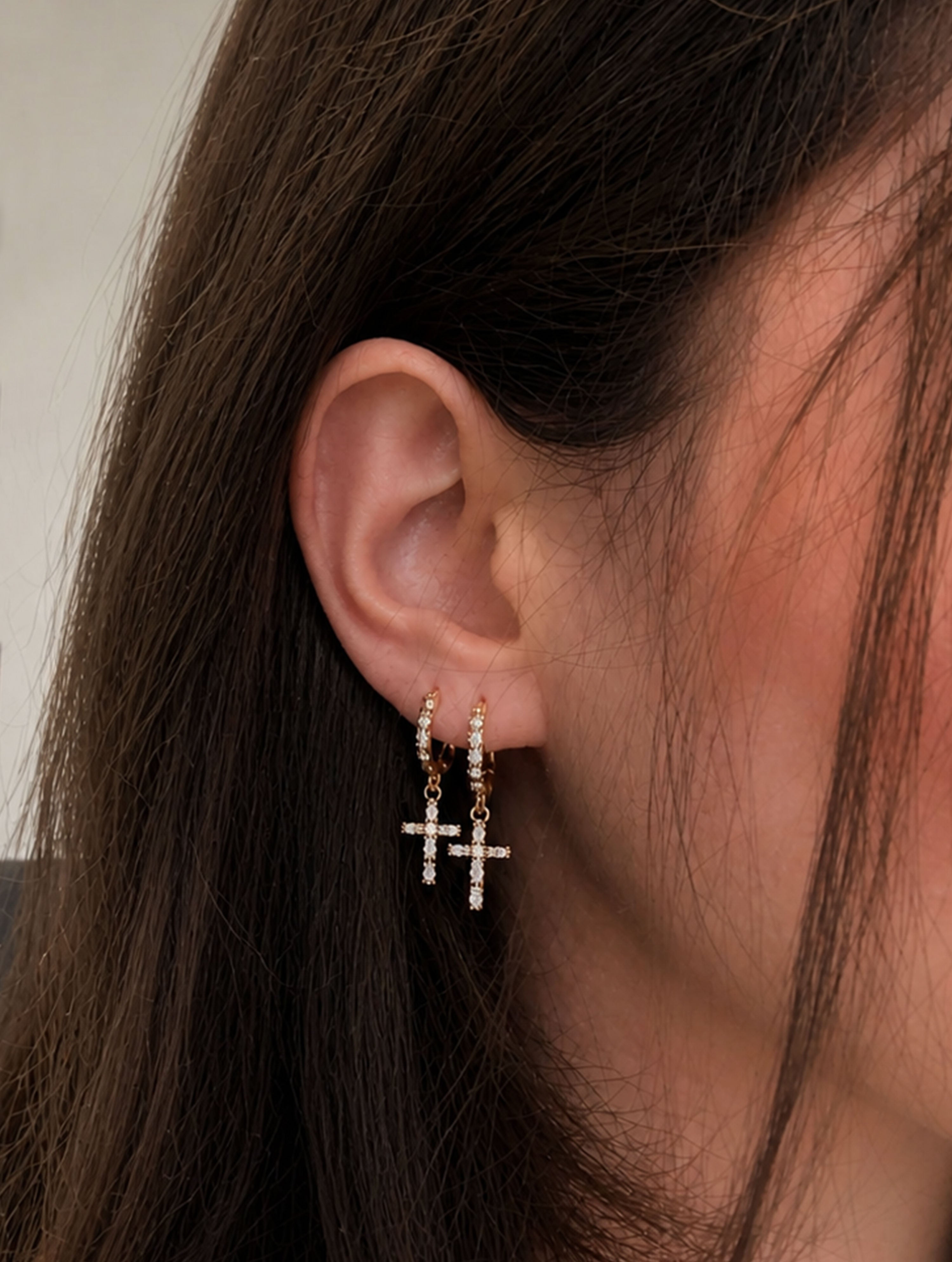 Diamond Cross Mini Hoops