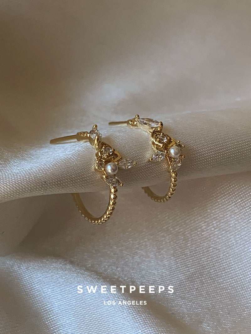 Intertwined Rose Pearl Hoops