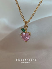 Pink Cherry Heart Necklace