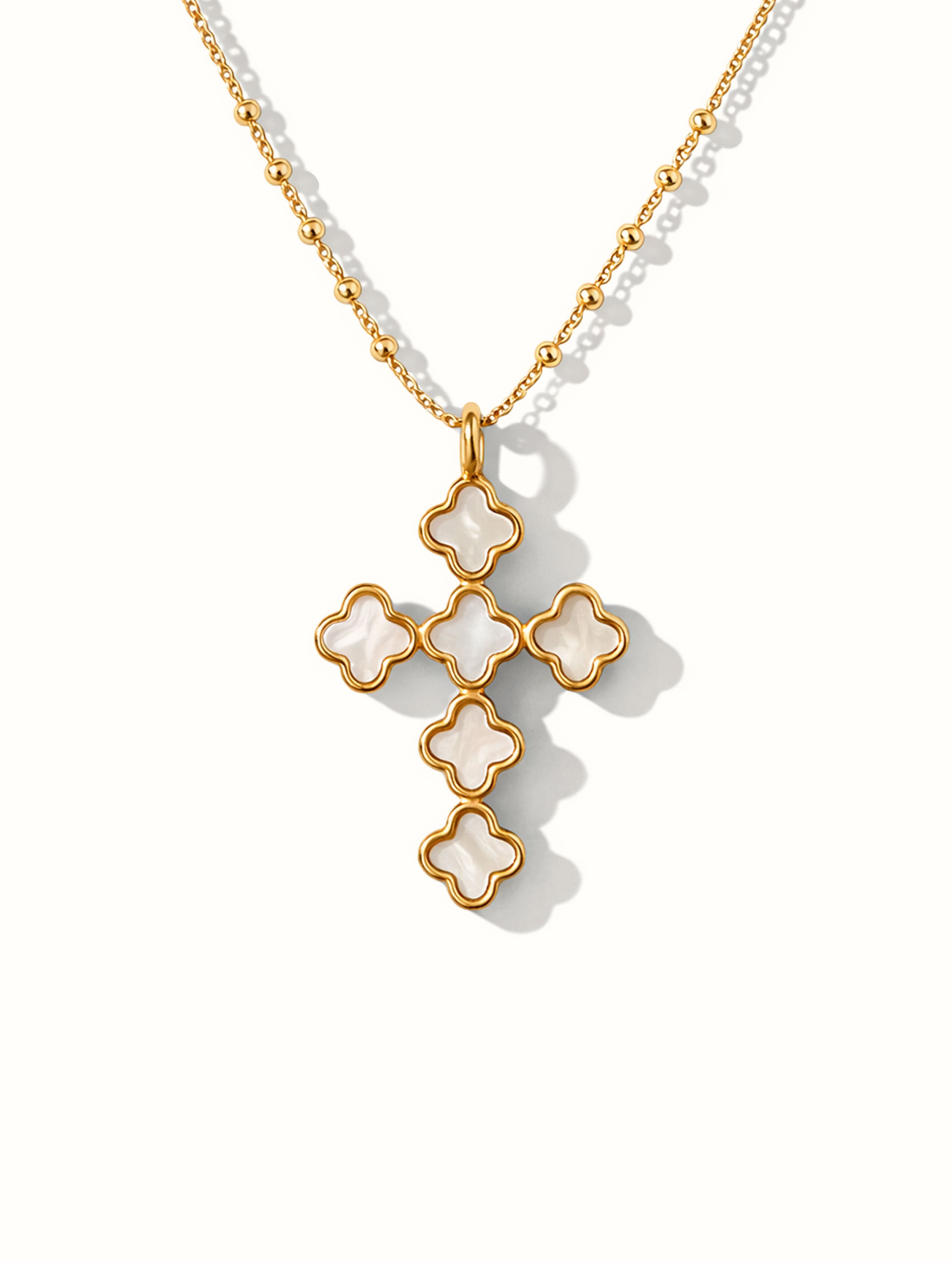 Mother of Pearl Clover Cross Necklace