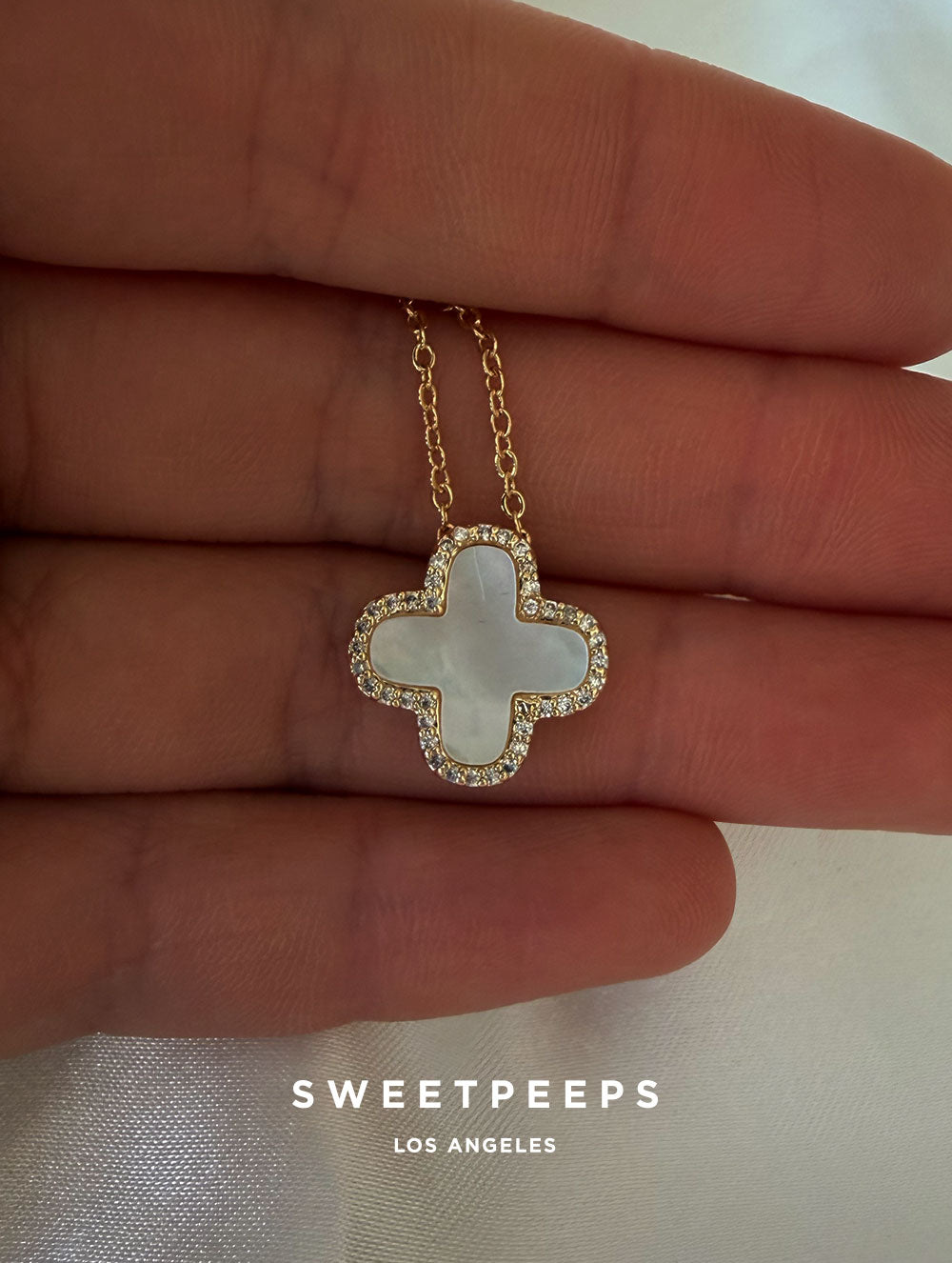 CZ Pearlescent Clover Necklace