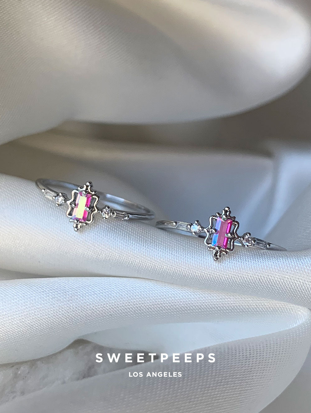 Silver Gem Frame Pink Ring