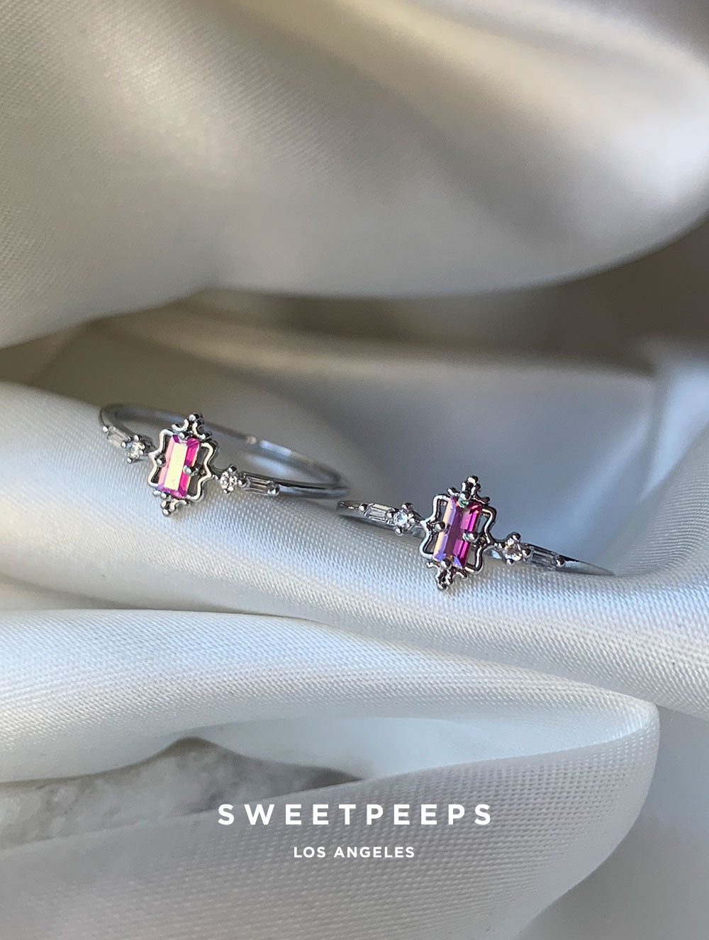Silver Gem Frame Pink Ring